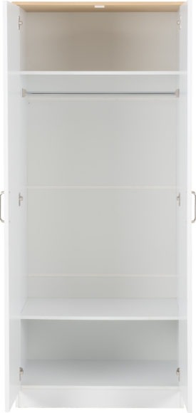 Seconique Portland 2 Door Wardrobe White/Oak Effect