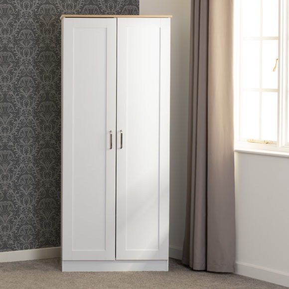 Seconique Portland 2 Door Wardrobe White/Oak Effect