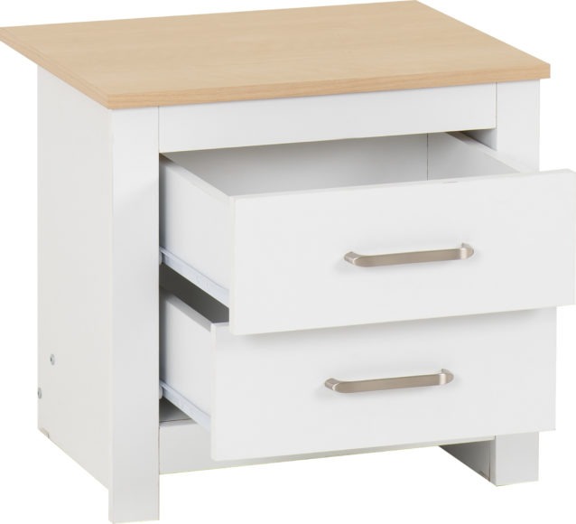 Seconique Portland 2 Drawer Bedside White/Oak Effect