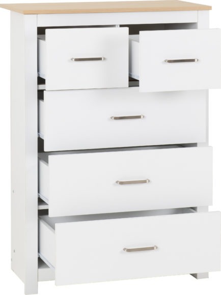 Seconique Portland 3+2 Drawer Chest White/Oak Effect