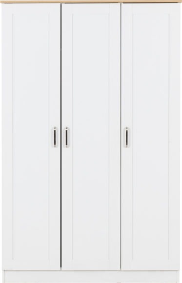 Seconique Portland 3 Door Wardrobe White/Oak Effect