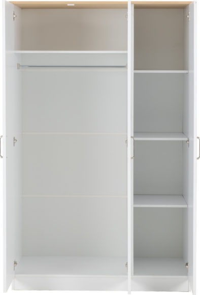 Seconique Portland 3 Door Wardrobe White/Oak Effect