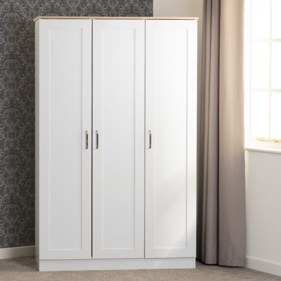 Seconique Portland 3 Door Wardrobe White/Oak Effect