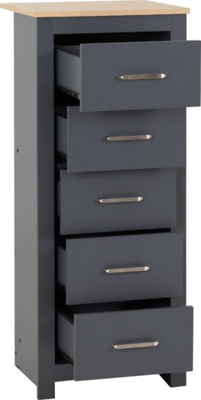 Seconique Portland 5 Drawer Narrow Chest Grey/Oak Effect