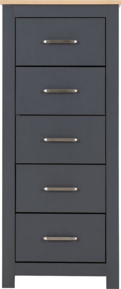 Seconique Portland 5 Drawer Narrow Chest Grey/Oak Effect