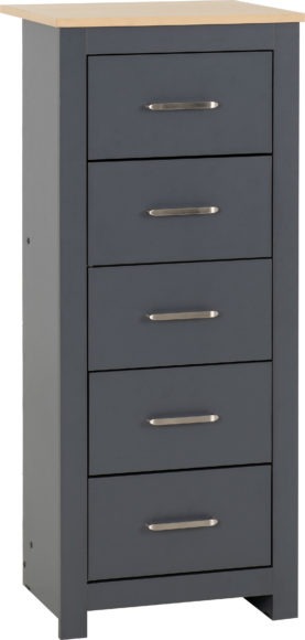 seconique Portland 5 Drawer Narrow Chest Grey/Oak Effect