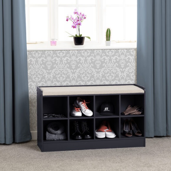 seconique Portland Shoe Bench Navy Blue/Cream Fabric