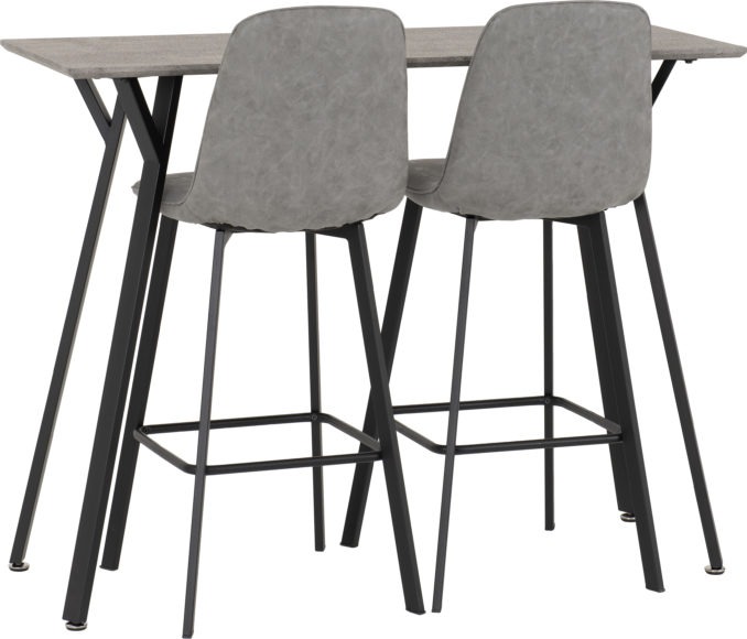 Seconique Quebec Bar Table Set Concrete Effect/Black/Grey Faux Leather