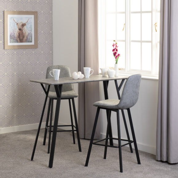 Seconique Quebec Bar Table Set Concrete Effect/Black/Grey Faux Leather