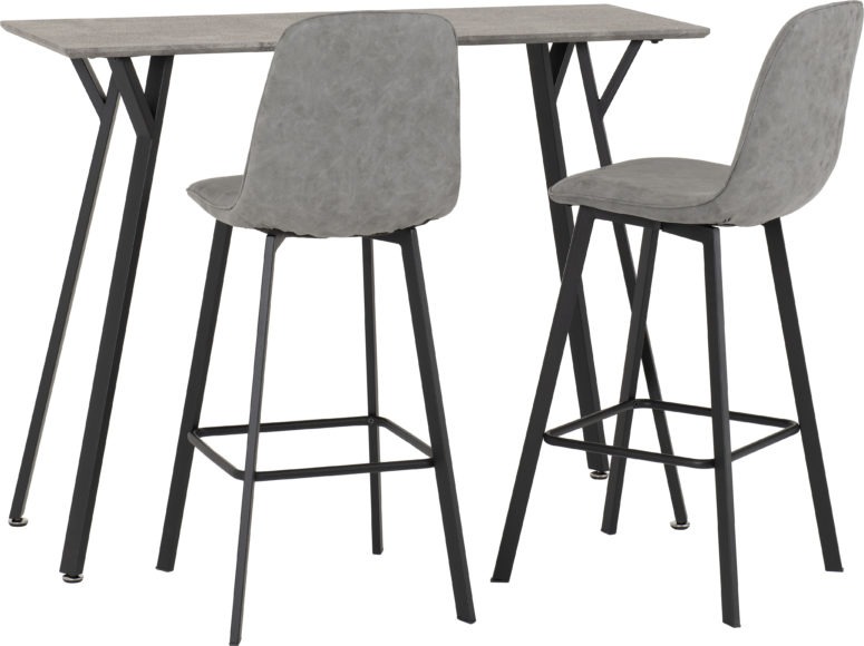 seconique Quebec Bar Table Set Concrete Effect/Black/Grey Faux Leather