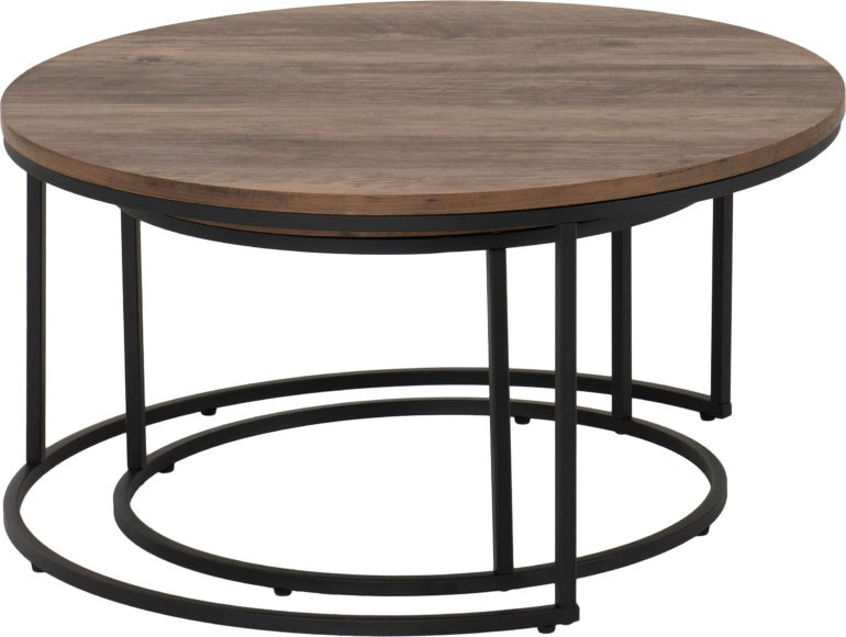 Seconique Quebec Round Coffee Table Set Medium Oak Effect/Black