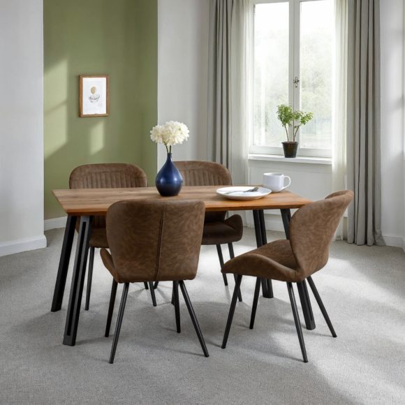 seconique Quebec Straight Edge Dining Set Medium Oak Effect/Black/Brown Faux Leather