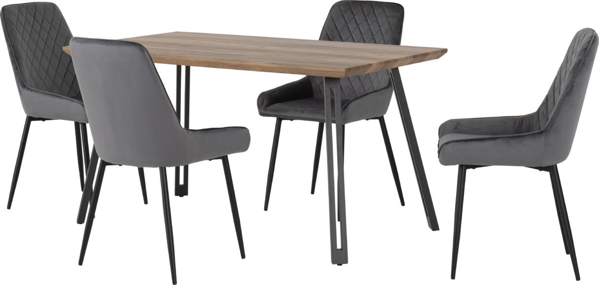 Seconique Quebec Straight Edge Dining Set With Avery Chairs Medium Oak Effect/Black/Grey Velvet