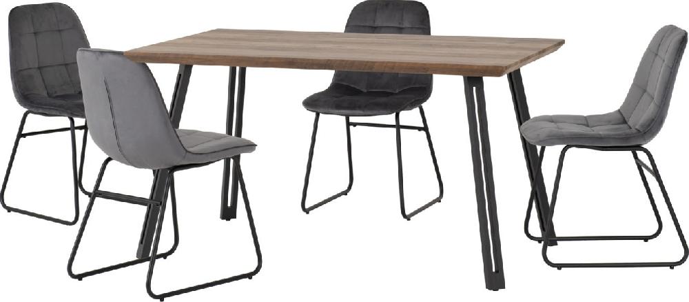 Seconique Quebec Straight Edge Dining Set With Lukas Chairs Medium Oak Effect/Black/Grey Velvet