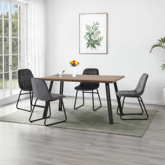 seconique Quebec Straight Edge Dining Set with Lukas Chairs Medium Oak Effect/Black/Grey Velvet