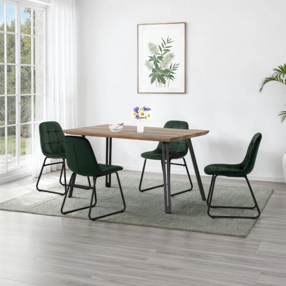 Seconique Quebec Straight Edge Dining Set With Lukas Chairs Medium Oak Effect/Black/Emerald Green Velvet