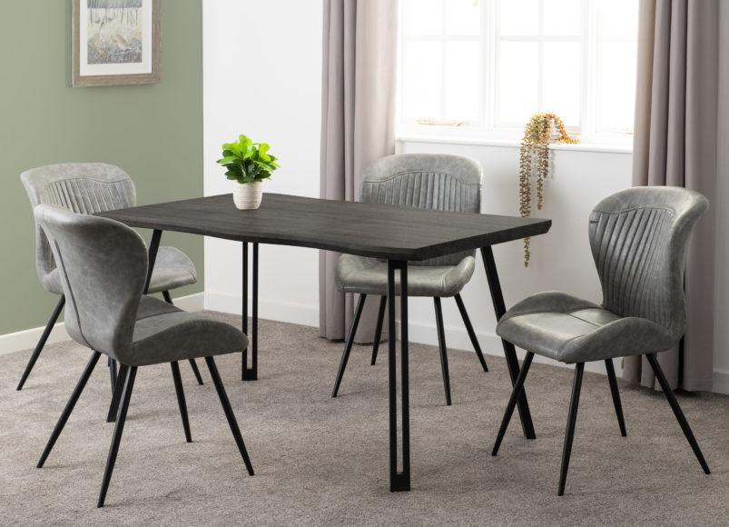 Seconique Quebec Wave Edge Dining Set Black Wood Grain/Black/Grey Faux Leather