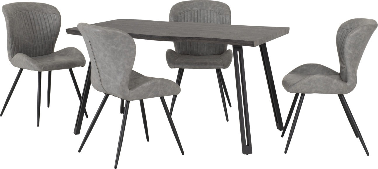 seconique Quebec Wave Edge Dining Set Black Wood Grain/Black/Grey Faux Leather
