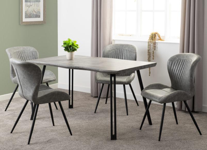 Seconique Quebec Wave Edge Dining Set Concrete Effect/Black/Grey Faux Leather