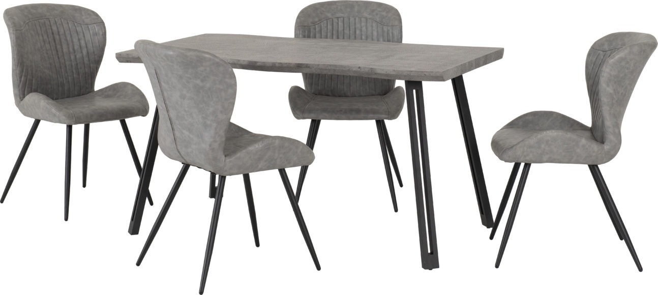 seconique Quebec Wave Edge Dining Set Concrete Effect/Black/Grey Faux Leather