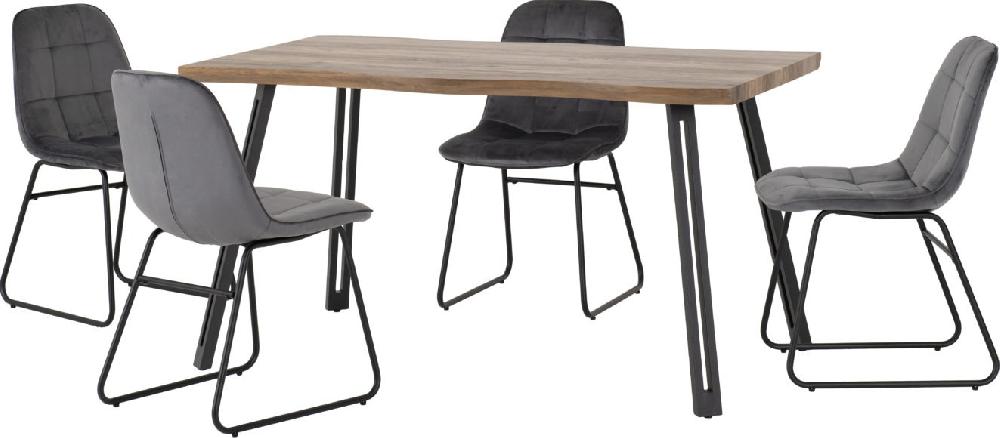 Seconique Quebec Wave Edge Dining Set With Lukas Chairs Medium Oak Effect/Black/Grey Velvet