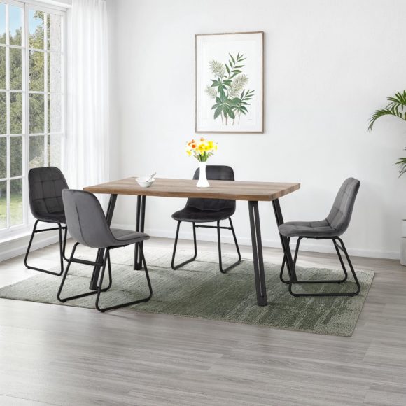 seconique Quebec Wave Edge Dining Set with Lukas Chairs Medium Oak Effect/Black/Grey Velvet