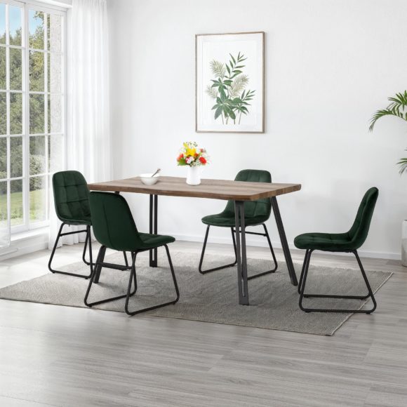 seconique Quebec Wave Edge Dining Set with Lukas Chairs Medium Oak Effect/Black/Emerald Green Velvet