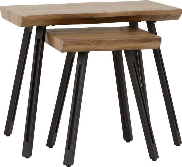 Seconique Quebec Wave Edge Nest Of Tables Medium Oak Effect/Black