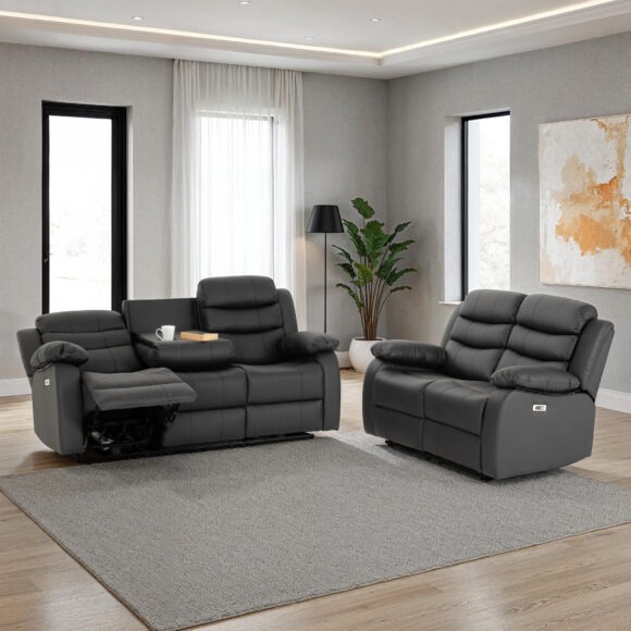 seconique Roma 3+2 Electric Recliner Suite Grey Faux Leather