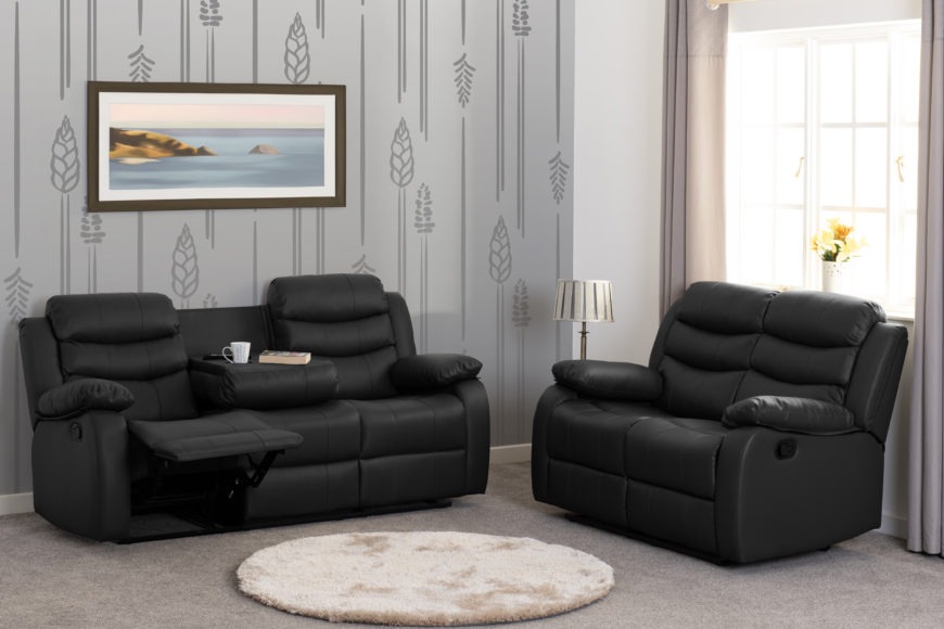 Seconique Roma 3+2 Recliner Suite Black Faux Leather
