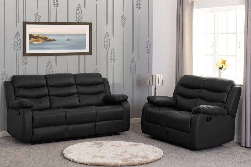 Seconique Roma 3+2 Recliner Suite Black Faux Leather