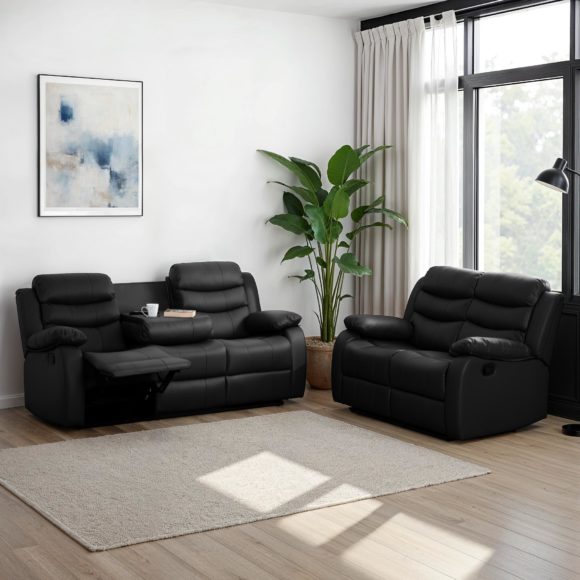 seconique Roma 3+2 Recliner Suite Black Faux Leather