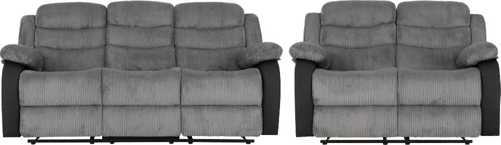 Seconique Roma 3+2 Recliner Suite Grey Cord Fabric/Black Faux Leather