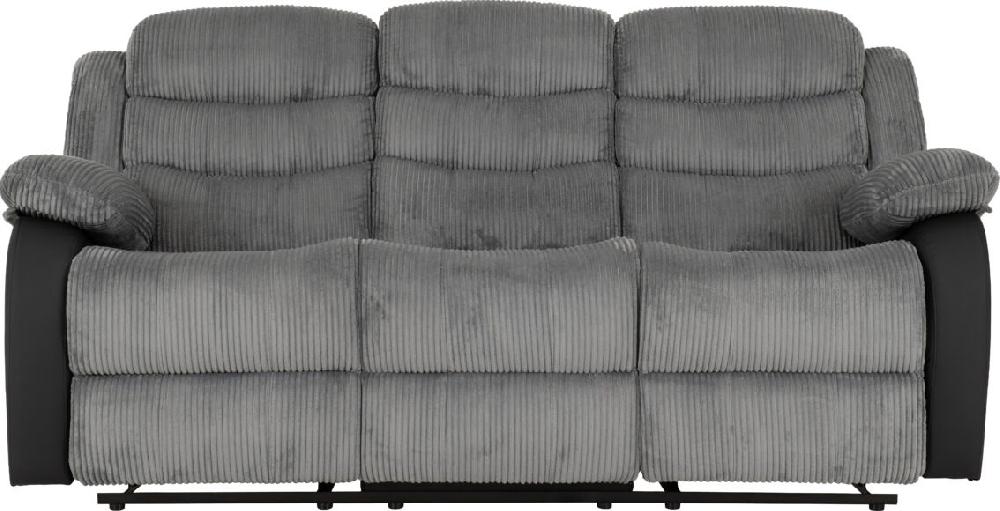 Seconique Roma 3+2 Recliner Suite Grey Cord Fabric/Black Faux Leather