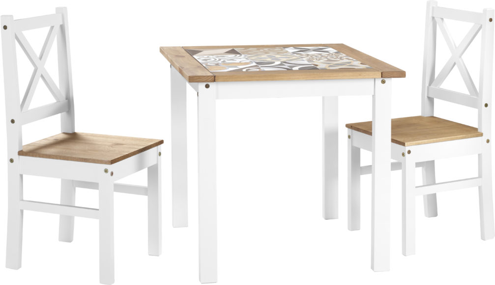 Seconique Salvador 1+2 Tile Top Dining Set White/Distressed Waxed Pine