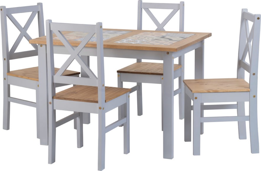 Seconique Salvador 1+4 Tile Top Dining Set Grey Slate/Distressed Waxed Pine