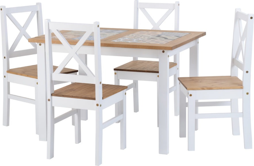 Seconique Salvador 1+4 Tile Top Dining Set White/Distressed Waxed Pine
