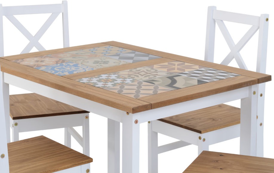 Seconique Salvador 1+4 Tile Top Dining Set White/Distressed Waxed Pine