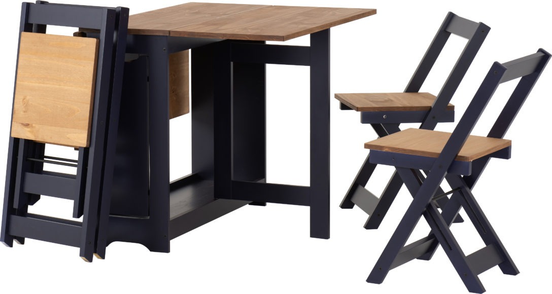 Seconique Santos Butterfly Dining Set Navy Blue/Distressed Waxed Pine