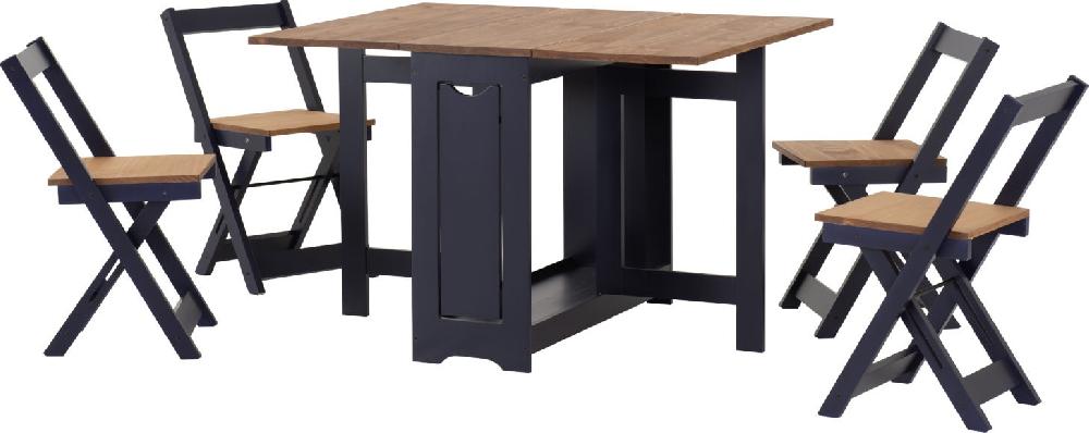 Seconique Santos Butterfly Dining Set Navy Blue/Distressed Waxed Pine