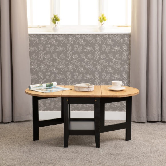 Seconique Santos Drop Leaf Coffee Table Black/Distressed Waxed Pine