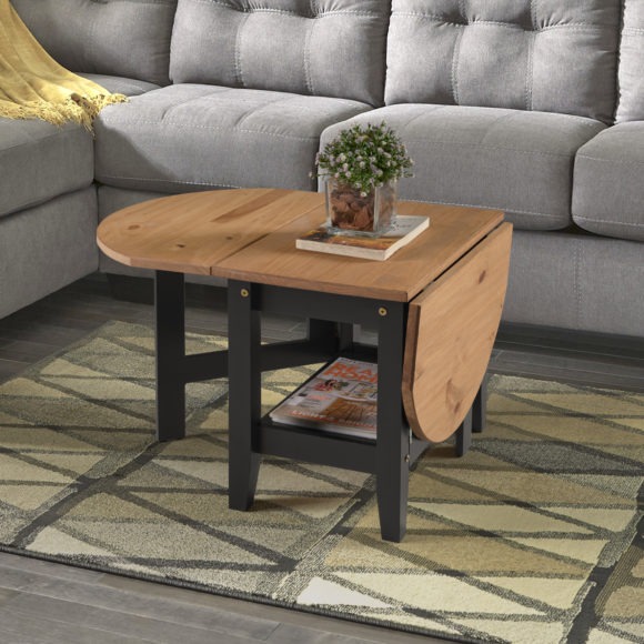 seconique Santos Drop Leaf Coffee Table Black/Distressed Waxed Pine