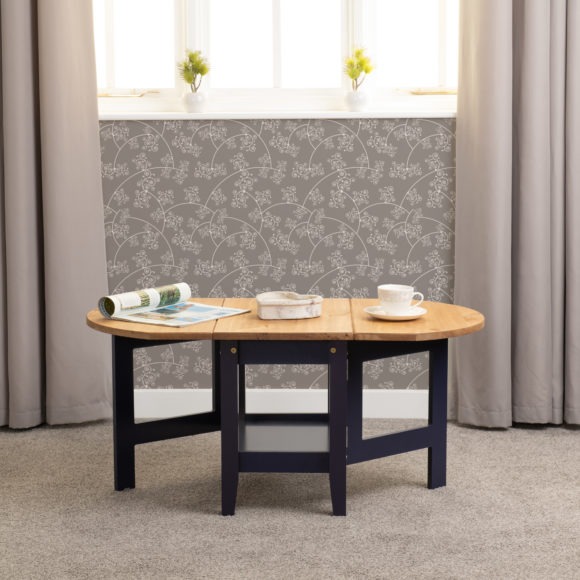 Seconique Santos Drop Leaf Coffee Table Navy Blue/Distressed Waxed Pine