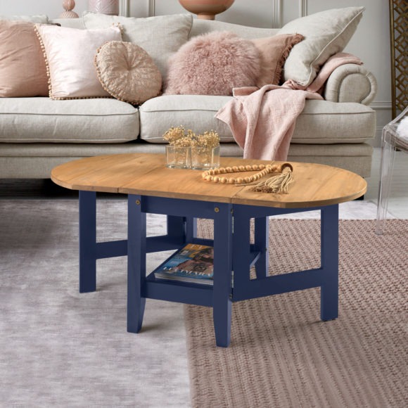 seconique Santos Drop Leaf Coffee Table Navy Blue/Distressed Waxed Pine