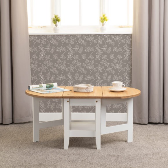 Seconique Santos Drop Leaf Coffee Table White/Distressed Waxed Pine