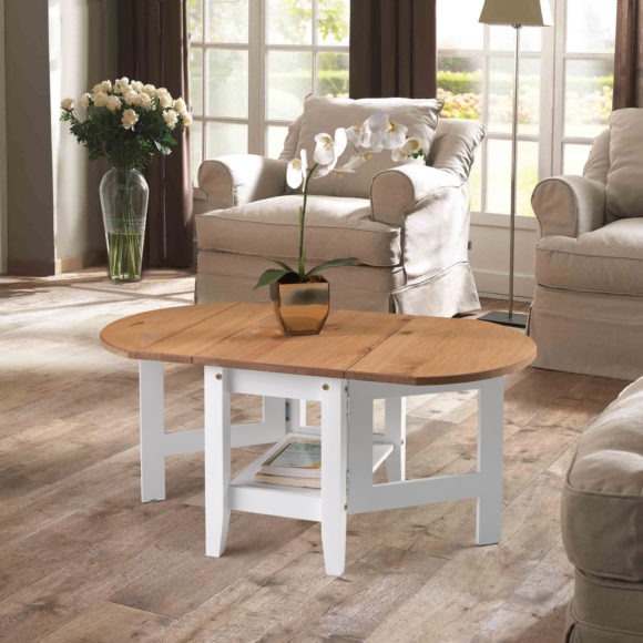 seconique Santos Drop Leaf Coffee Table White/Distressed Waxed Pine