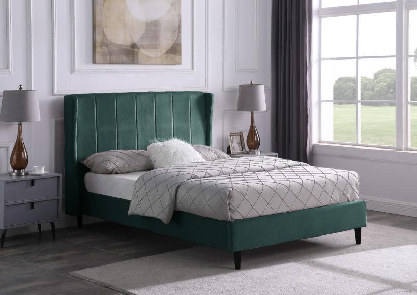 Seconique Amelia 4'6" Bed Green Velvet Fabric