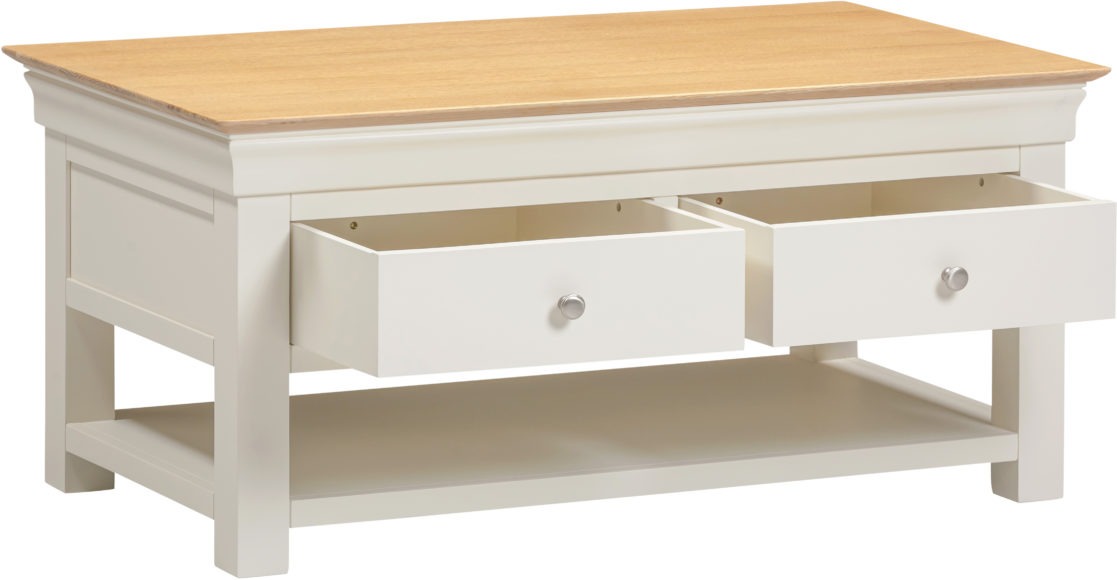 Seconique Bordeaux 2 Drawer Coffee Table Ivory/Oak