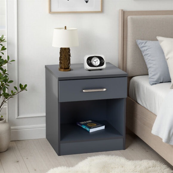seconique Dakota 1 Drawer Bedside Dark Grey