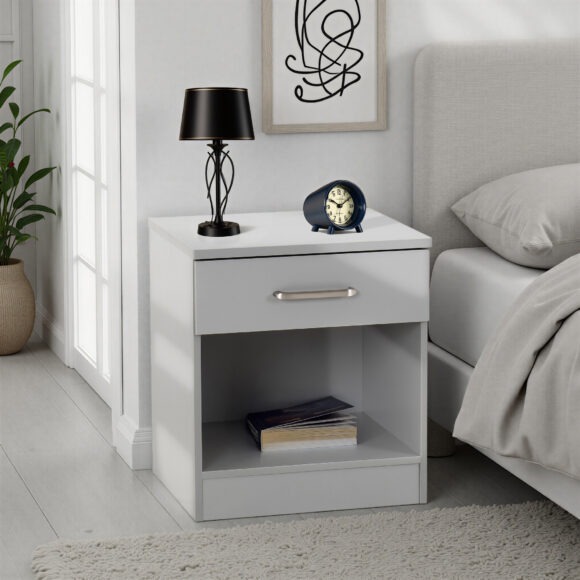 seconique Dakota 1 Drawer Bedside Light Grey